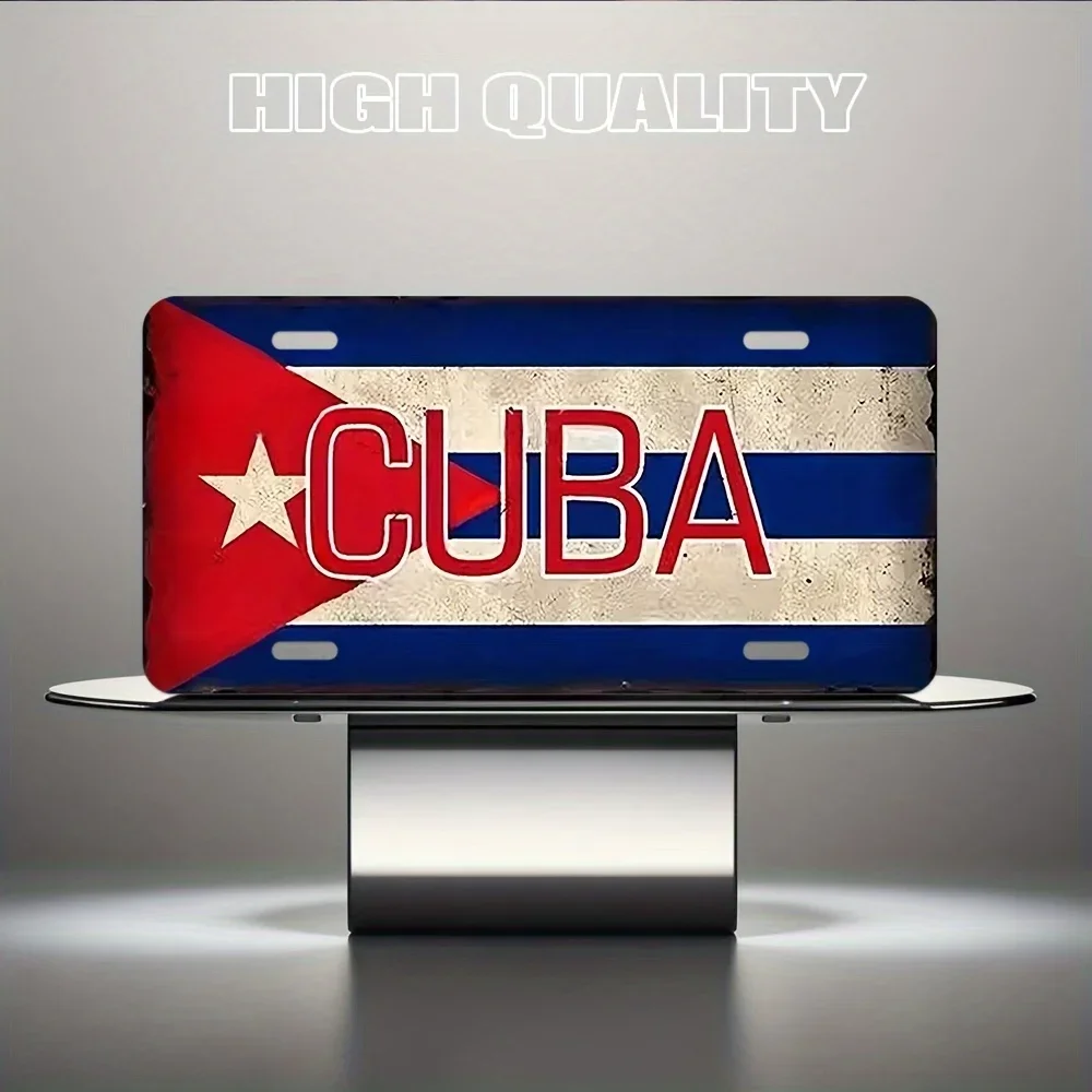 Vintage Cuba Aluminum License Plate, , Rustic Design with Star and Stripes, for Car Decoration, Garage Decor, or Gift, Decorati