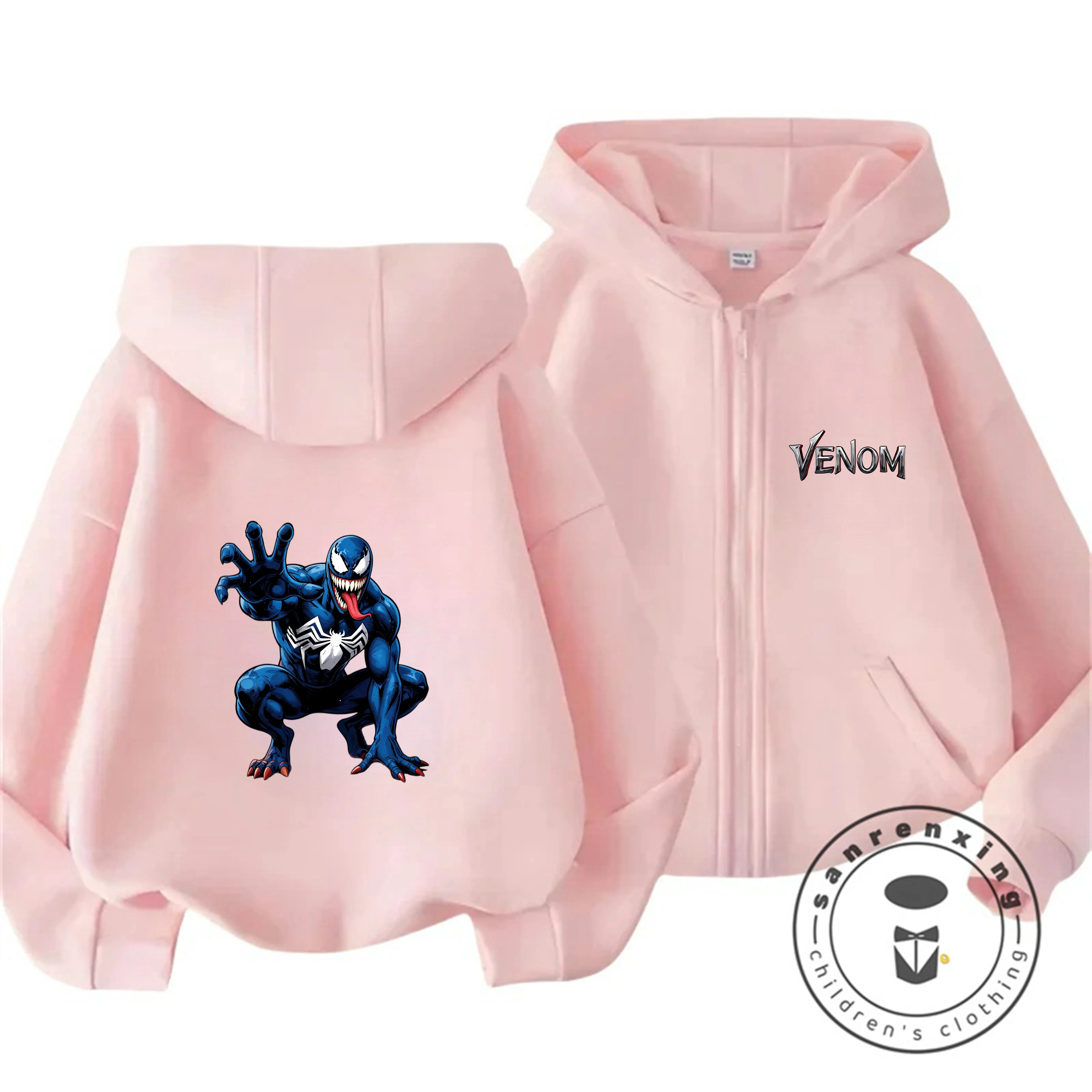 

Осенне-зимняя детская толстовка на молнии с капюшоном Venom, новая модная милая толстовка с капюшоном в стиле Kawaii, уличная одежда для улицы, размеры 3-14