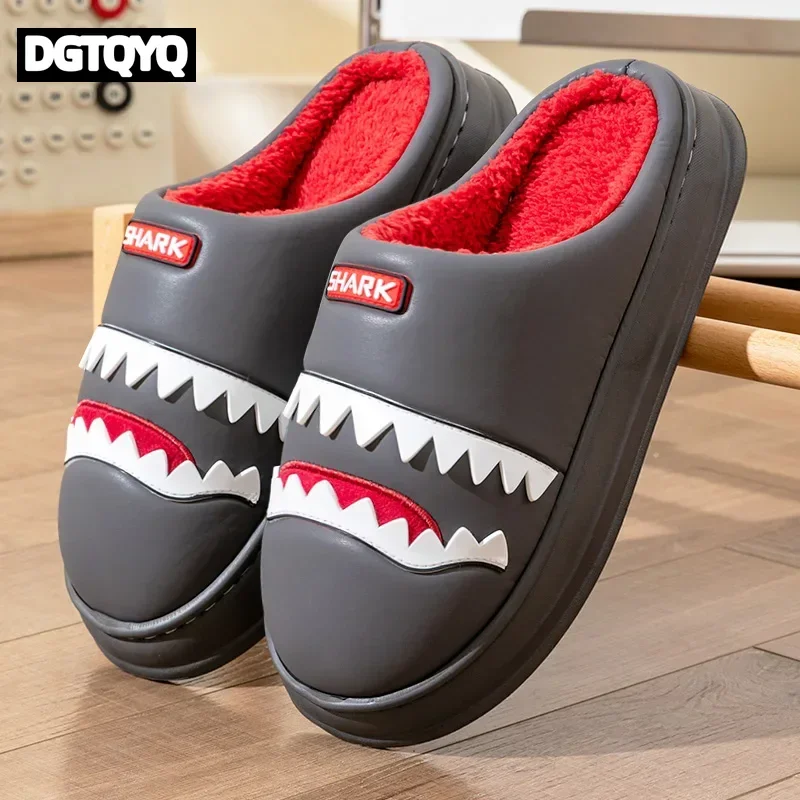 Cute Slippers for Women Shark Embroider Cushion Platform House Shoes Durable Comfortable Warm Living Room Slip-on Winter Indoor