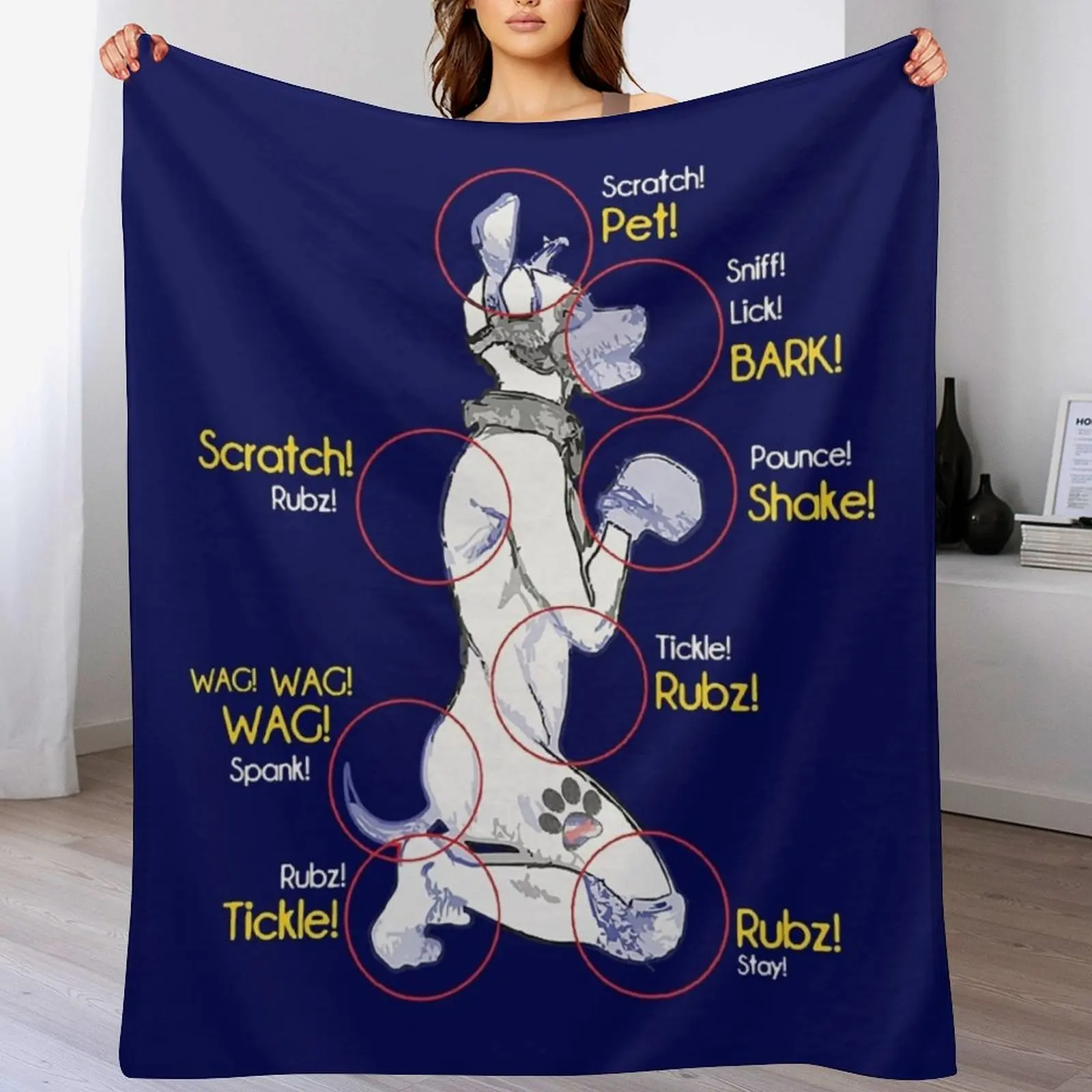 Human Puppy Play T-Shirt - Puppy Diagram Puppy Pride Throw Blanket Flannels Designers Blankets