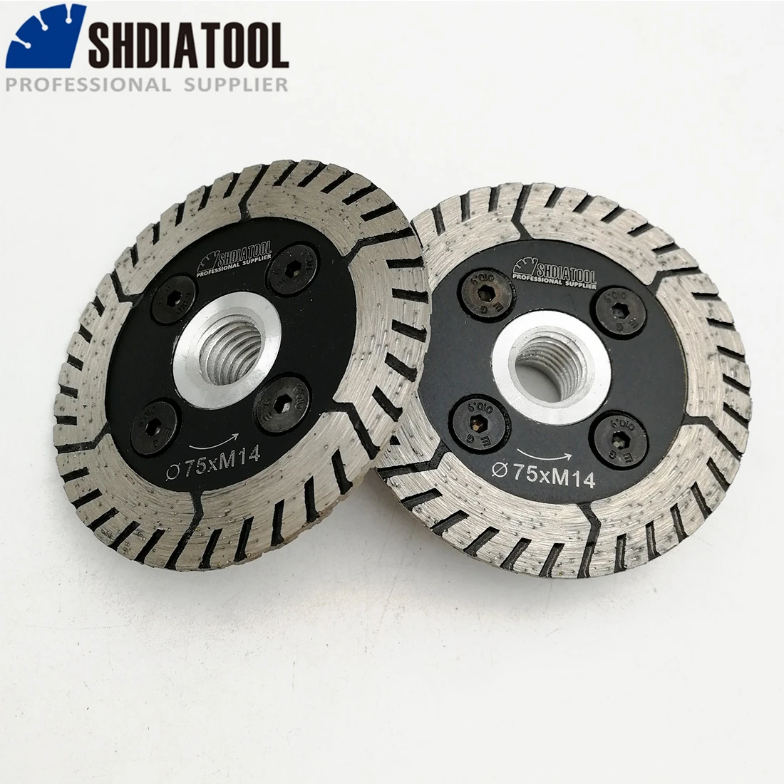 SHDIATOOL 2 pcs 75mm Hot pressed mini mesh turbo rim diamond blades with removable M14 flange  Carving blade cutting disc