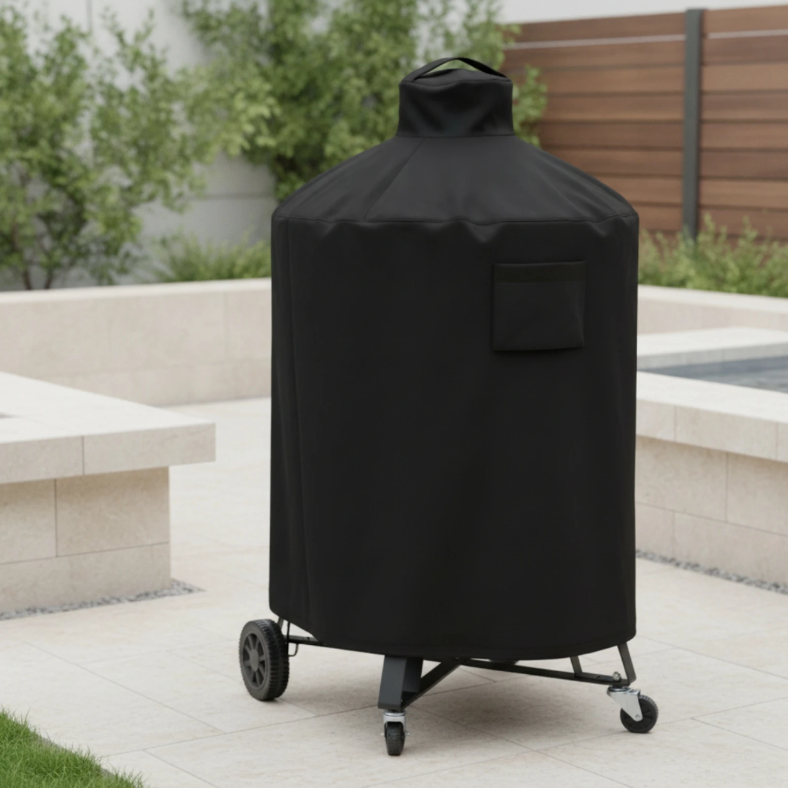 Grill Cover with Storage Pouch Windproof Round Grill Cover Dustproof Breathable for Backyard Cooks, Patio