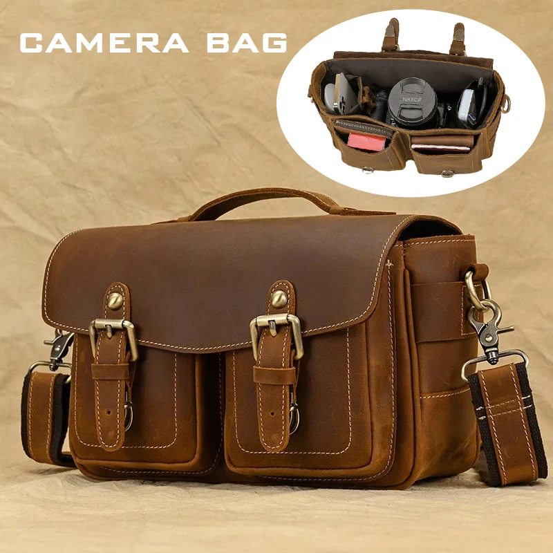 The new 100%leather camera bag messenger bag outdoor camera waterproof protection bag lens protection shoulder bag