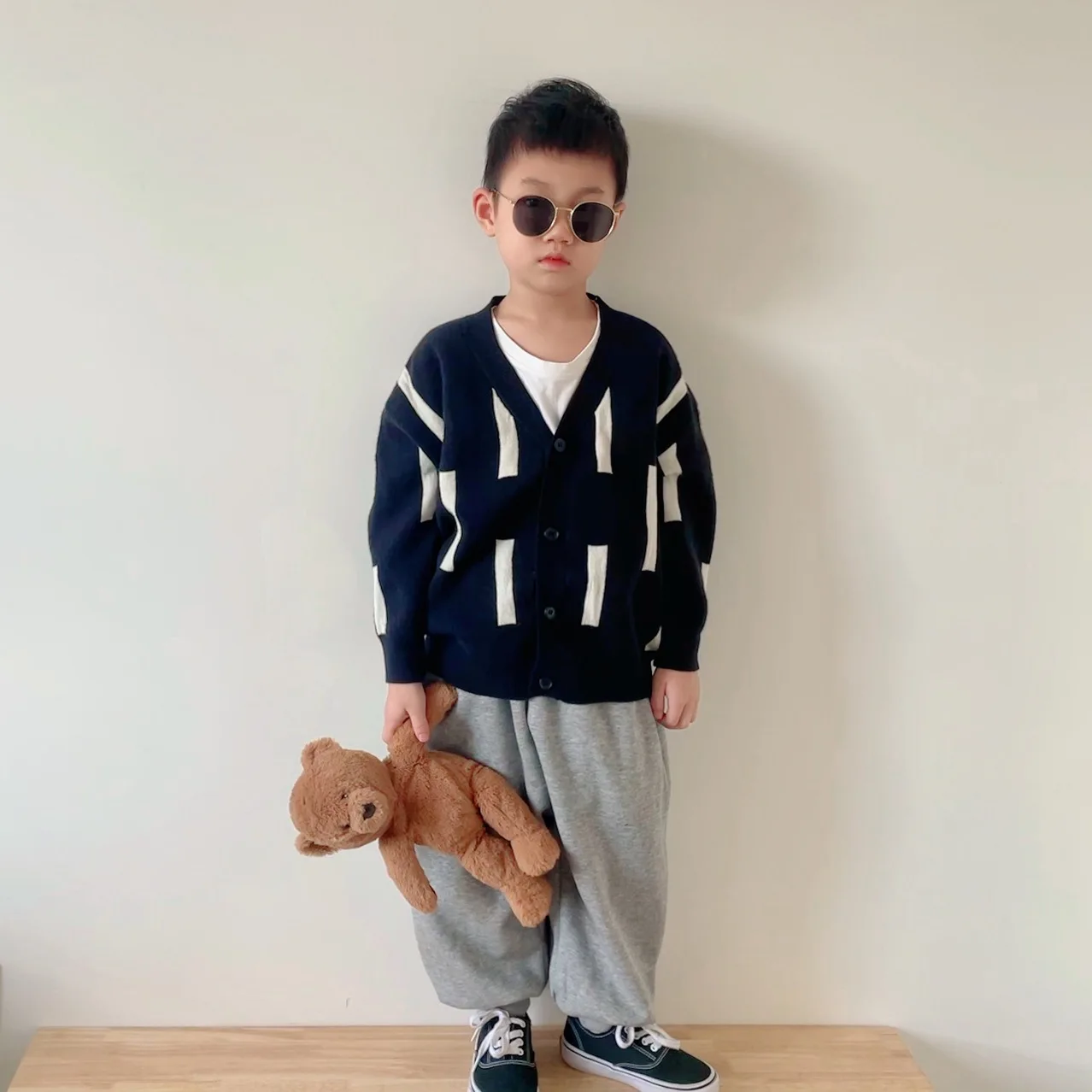 2022 Autumn New Children's Clothing Cardigan Korean Knitted Colorblock Sweater Jacket Toddler Boys Girls Unisex Coat Dropship