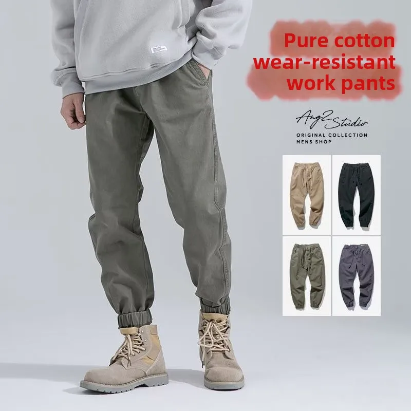 

Spring Autumn Welding Cotton Work Trousers Men's Wear Resistant Durable Construction Workers Practical Loose Fit Pants
