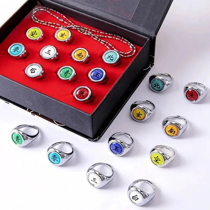 10pcs/SET Naruto Akatsuki Metal Rings Anime Itachi Figure Cosplay Action Accessory Jewerly Cool Boys Children Kids Toys Gifts