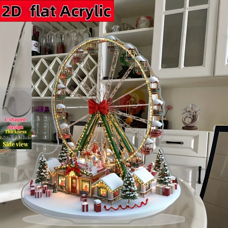 2D Flat 1 Mini Ferris Wheel Desktop Decoration  Winter Wonderland Miniature Amusement Park Transparent Acrylic Mini Ferris Wheel