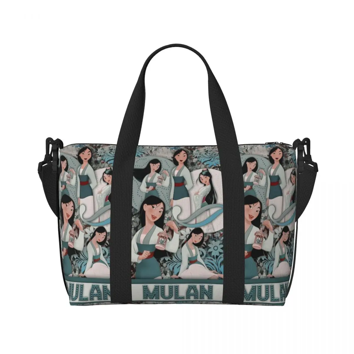 Custom Mulan Princess Beach Tote Bag Women Big Compartment Gym Beach Travel Bags