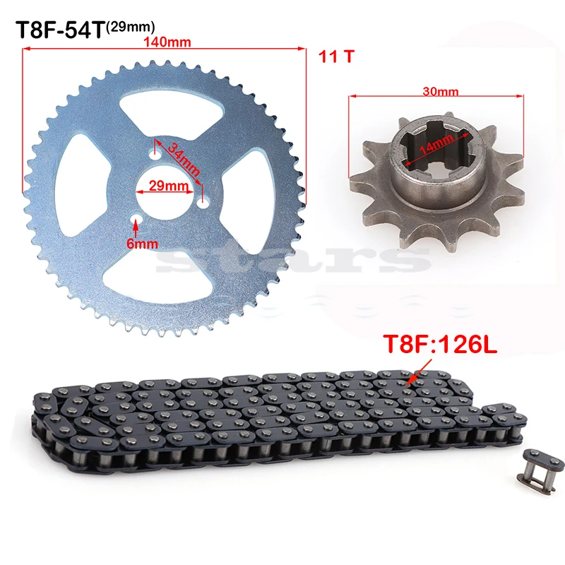 T8F 54T Chain Plate 29mm 126 Links  11 Tooth for 47cc 49cc Pocket Bike Mini Moto Electric and Gas Scooter Accessories