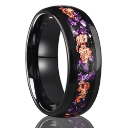 8mm/4mm Amethyst Tungsten rose Golden Leaf Ring, Wedding Rings for Men and Women, Comfortable for Everyday Wedding Gift