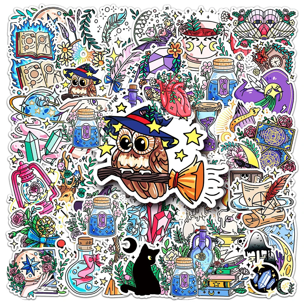 10/30/50pcs Vintage Cartoon Magic Witch Potion Stickers Gothic Aesthetic Art Graffiti Decals DIY Laptop Luggage Phone Sticker