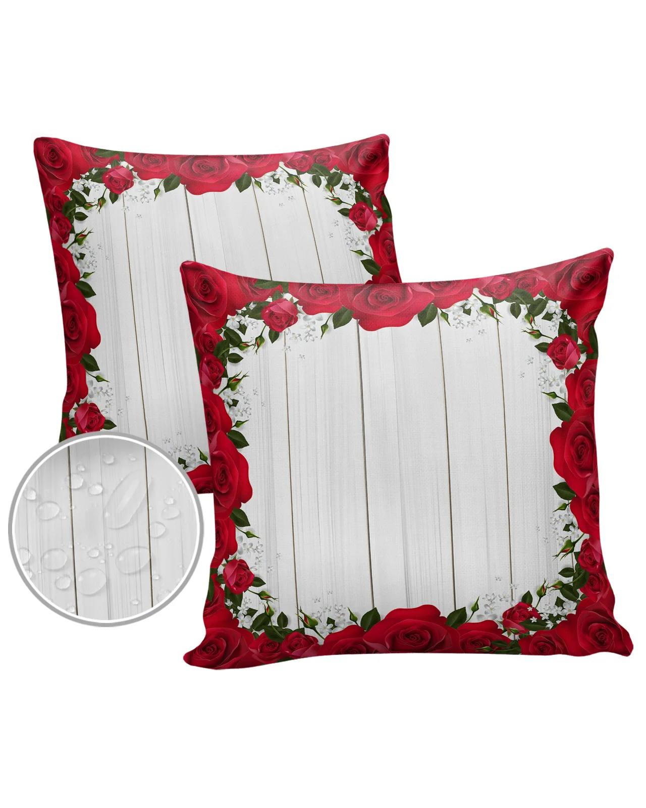 2/4PCS Outdoor Cushion Cover Red Rose Flower Wood Grain Throw Pillow Cover Case For Sofa Car Home Decoration Pillowcase