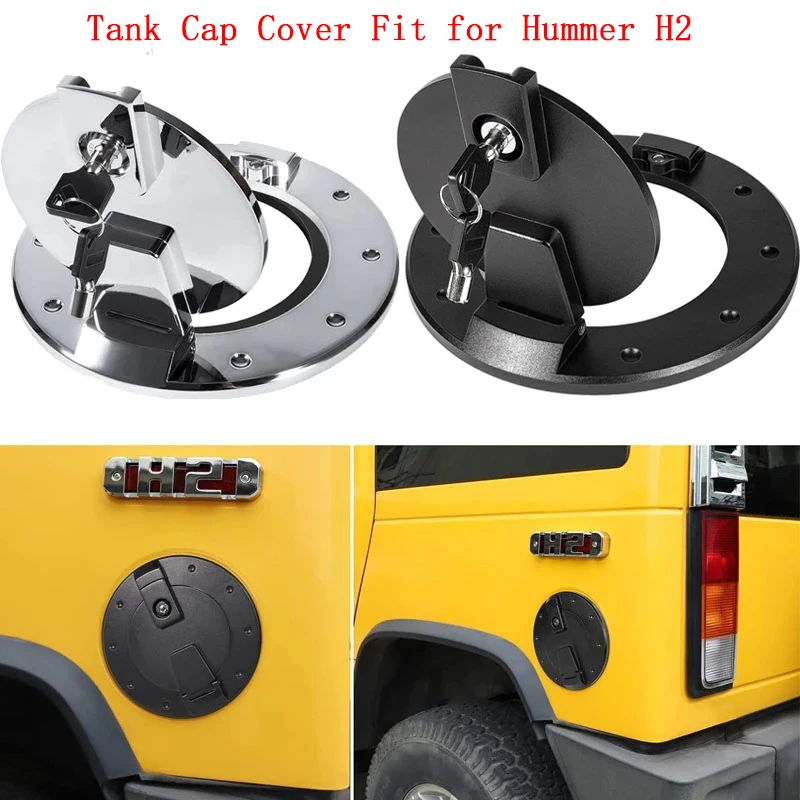 Heavy Duty Fuel Door Locking Billet Aluminum Gas Tank Cap Cover Fit for Hummer H2 2003-2009 Chrome / Black Exterior Accessories