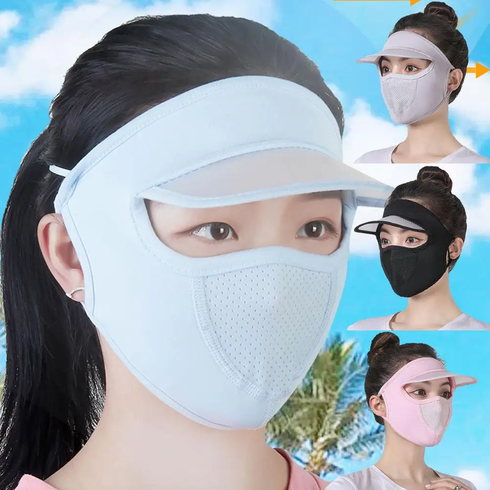 Summer Sunscreen Full Mask Anti UV Breathable Sun Hat Ice Silk Cooling Full Face Coverage Outdoor Cycling Sun Protection Hats