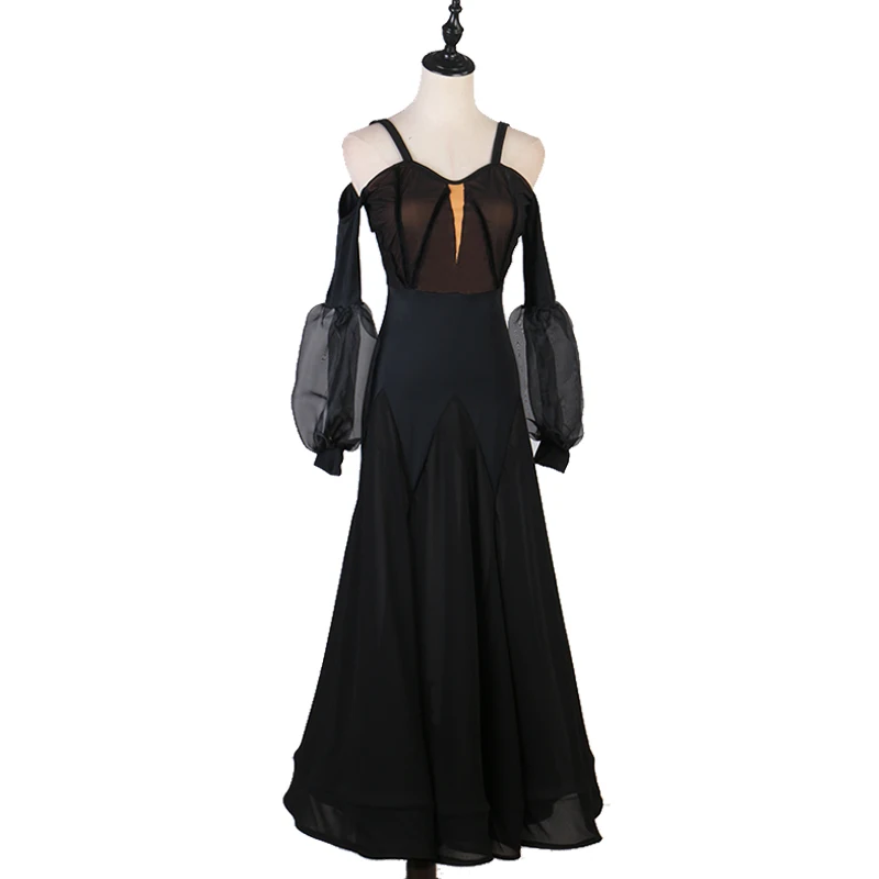 ผู้หญิงมาตรฐาน Waltz ห้องบอลรูมเต้นรําชุดใหม่เลดี้คุณภาพสูงสีดําเซ็กซี่ Waltz ห้องบอลรูมการแข่งขันเต้นรําชุด