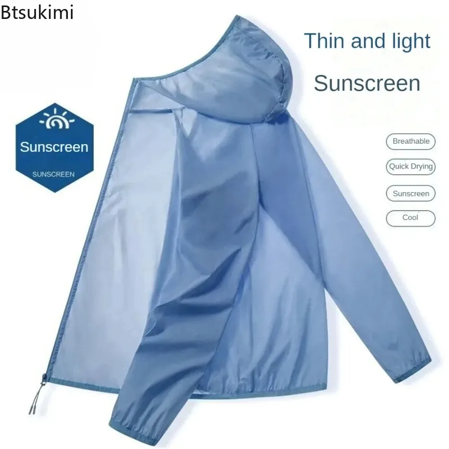 

2025 New Men's Cool Breathable Sun Protection Clothes Ultrathin Quick-drying Outdoor Hiking Casual Hooded Couple Sunscreen Coats