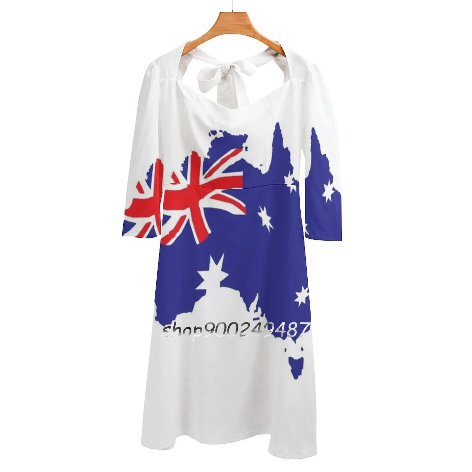 

Australian Flag Sweet Elegant Dress Women Korean Kawaii Square Collar Dress Australian Flag Flag Australian Australia Flag Of