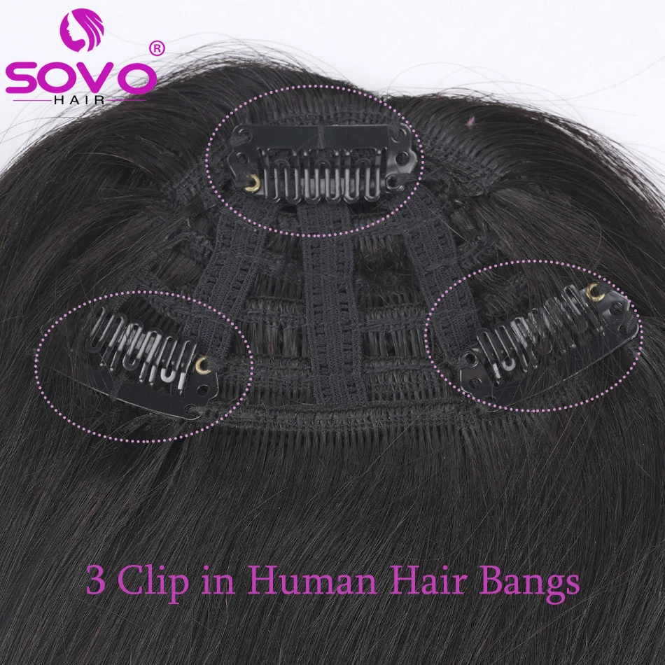 Clip In Bangs 100% Human Hair Wispy Bangs Clip in Hair Extensions Brown Black Air Bangs with Temples  For Women Daily Wear