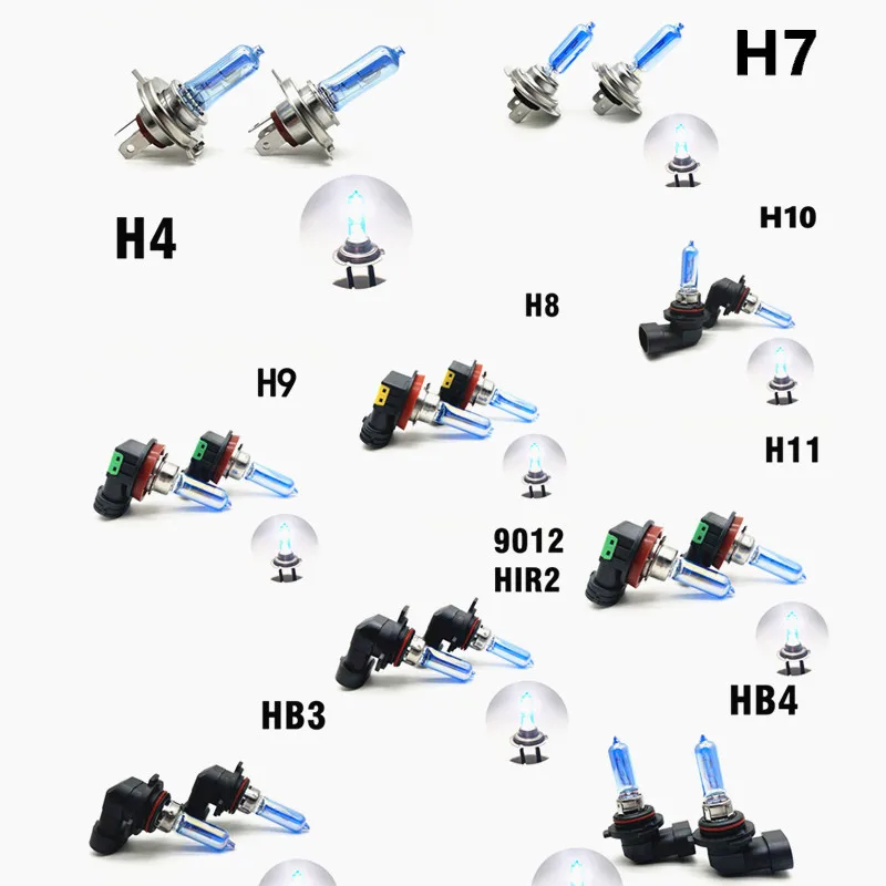 

2Pcs H4 H7 H8 H9 H0 H11 Crystal Super Bright White Headlamp 6000K HB3 HB4 9012 Halogen Lamp Upgrade Light Car Bulb 12V55W
