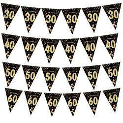 Pancarta de papel de feliz cumpleaños para adultos, decoraciones de fiesta de cumpleaños, guirnalda de aniversario, banderas negras de 30, 40, 50 y 60 años