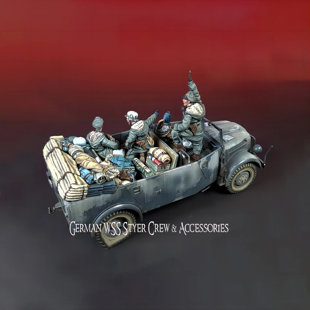 

1/35 Resin figure unpainted model kit, WWII soldier, 4 people without car, unassembled and unpainted GK