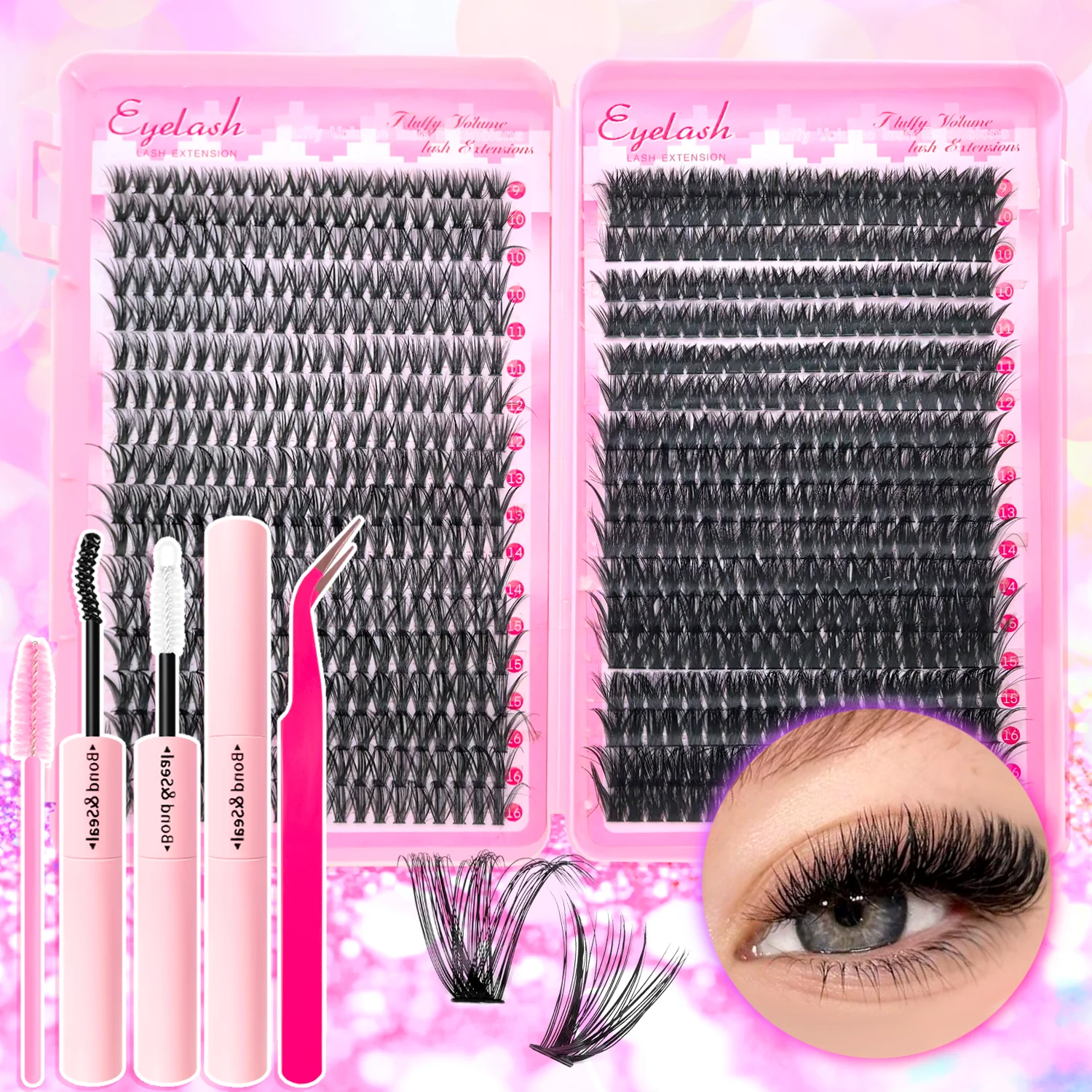 720/200 Stuks Wimper Extension Kit Pluizige Wimper Extension Kit Met Lash Bond En Seal Lash Pincet Dikke Lash clusters Piekerige