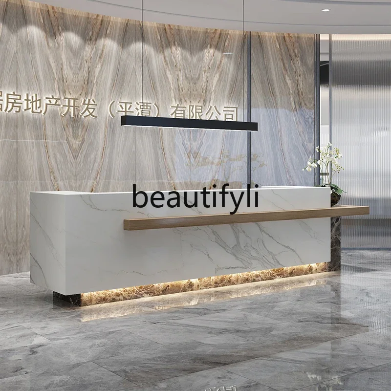 

zzqCompany Front Cashier Desk Hotel Marble Custom Beauty Salon Bar Counter Lobby Lacquered Front Desk Reception Desk