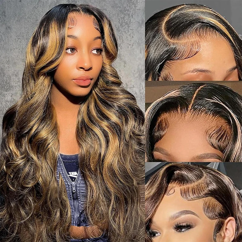 

13x6 Ombre Body Wave Lace Front Wig Human Hair 1B/27 Highlight Lace Frontal Wig Human Hair Colored Balayage Wig for Black Women