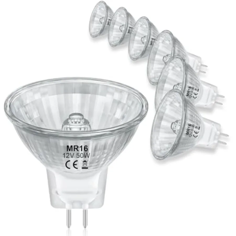 

MR16 Halogen Bulb 50W 12V, High Output Halogen Light Bulbs 2 Pin GU5.3 Base with Clear Glass Cover for Landscape Lights, Track