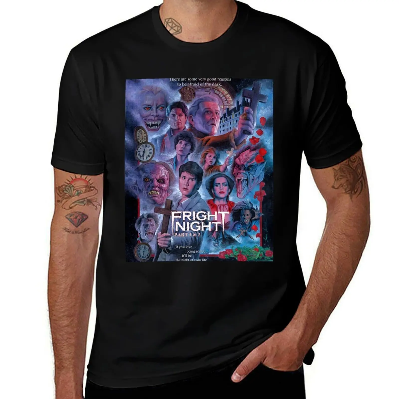 Fright Night part 1 & 2 with title T-Shirt Basic All Season Solid T-Shirt