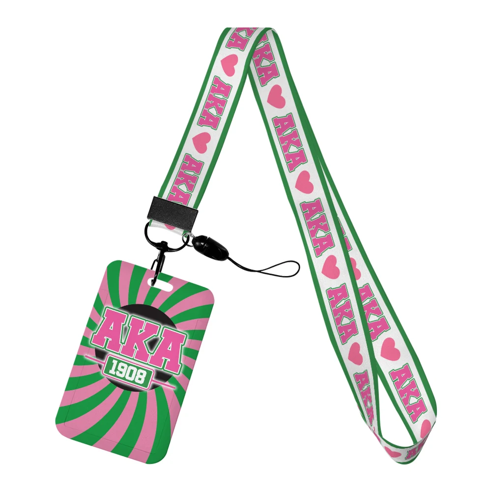 Alpha Kappa Alpha sororality AKA Women lanyard ID Badge Holder Strap Bus Card Case Pass Case Cover Slip Bank Cardit Card Holder