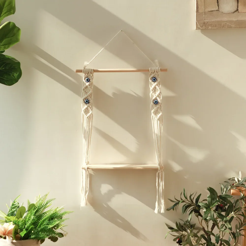 

Bohemian souvenir hand-woven wooden stick flower pot shelf, simple homestay living room home wall pendant