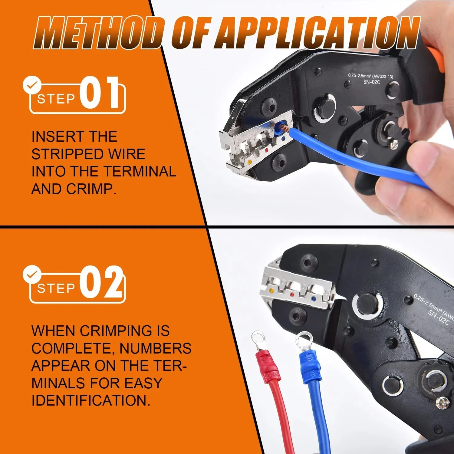 SN-02C Wire Crimping Tool Set Insulated Wire Electrical Connectors Crimp-Butt,Ring,Spade,Terminals Cable Lugs Assortment Kit