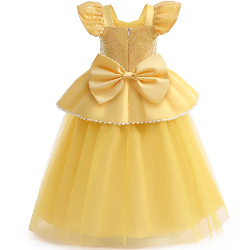 Girls Belle Princess Dress Beauty and the Beast Sequin Tulle Gown Kids Birthday Halloween Cosplay Party Dress image 4