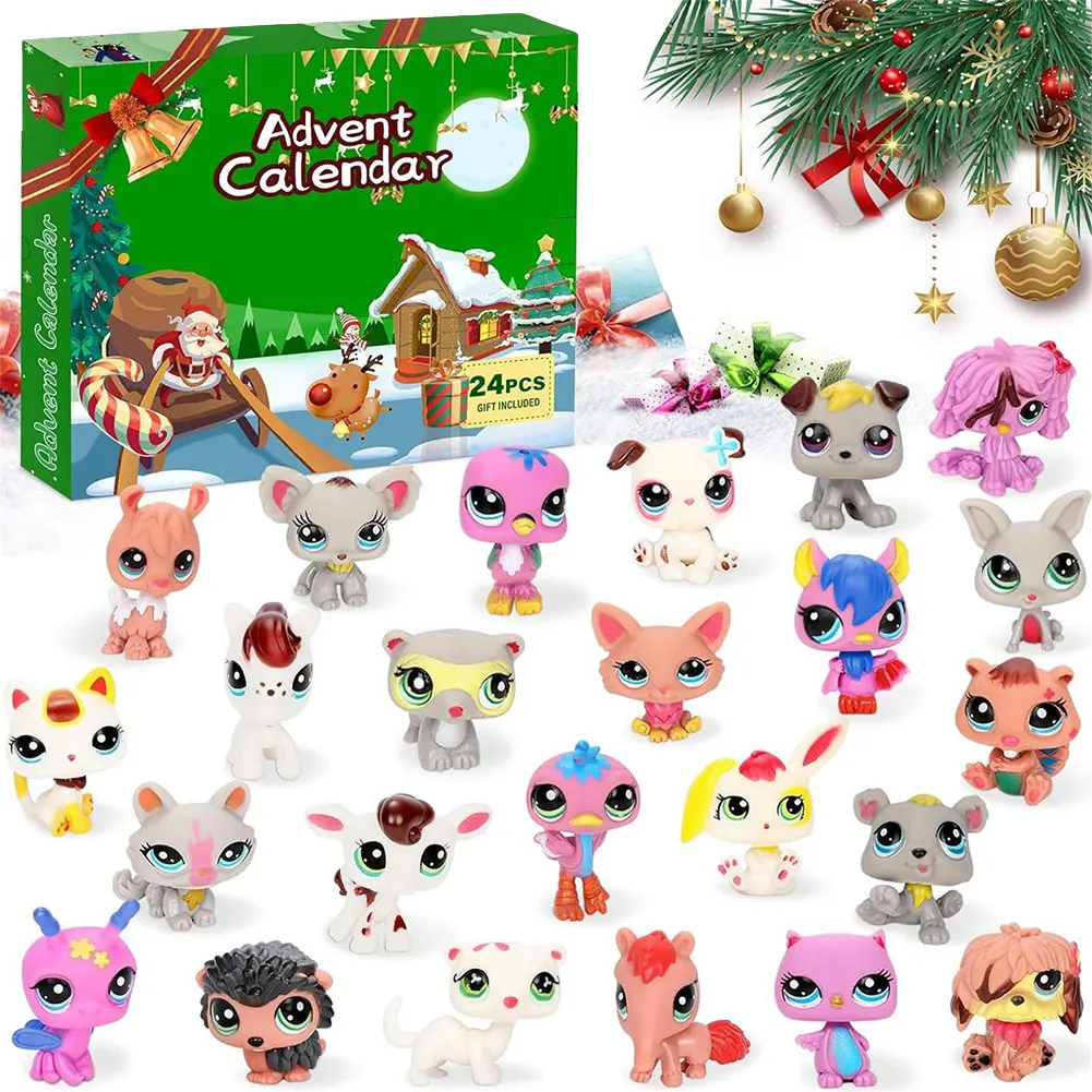 

2024 Christmas Advent Calendar with 24pcs Little Pet Toys Collectible Anime Figures Xmas Countdown Calendar Mystery Box for Kids