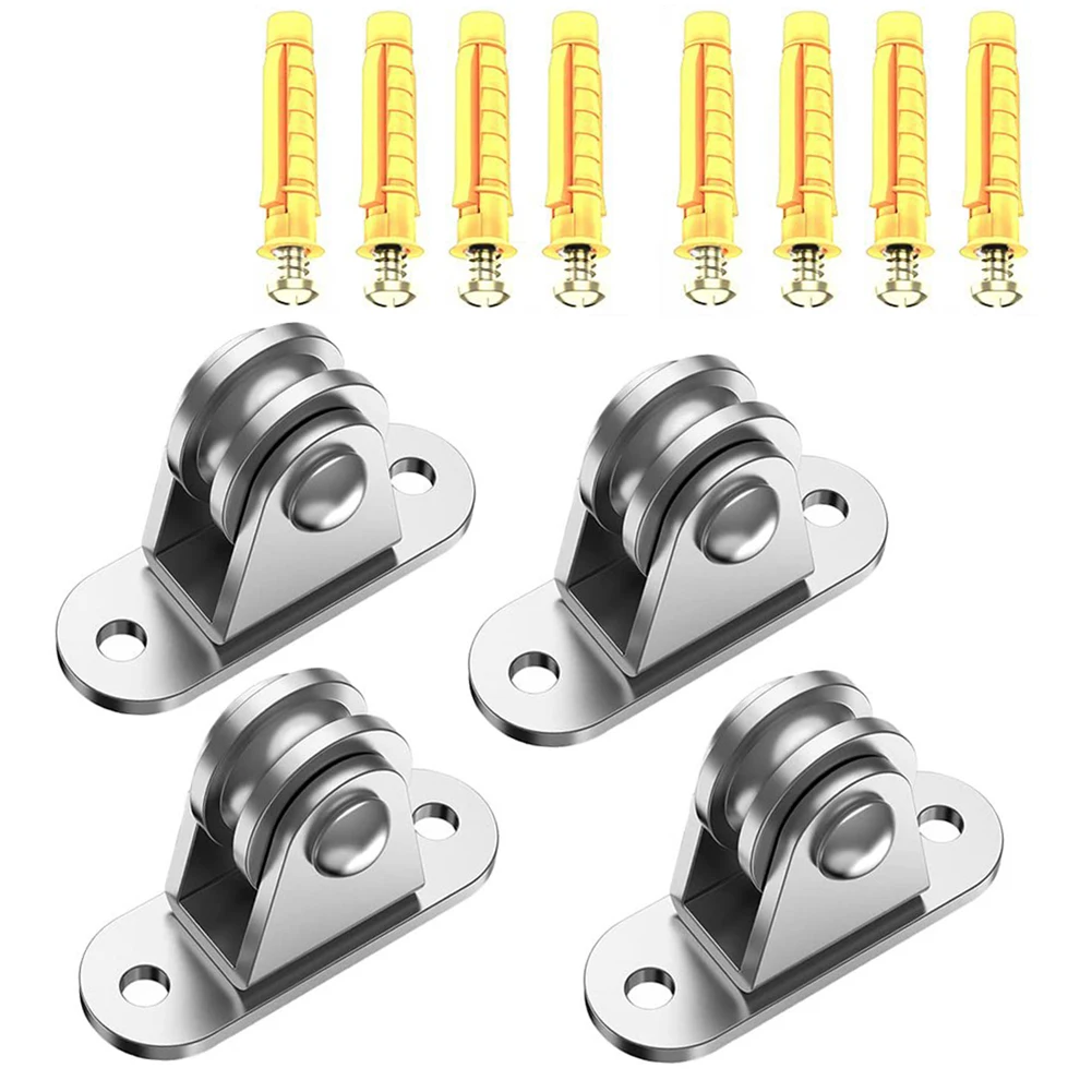 2/4Pcs Silent Pulley with Mounting Screws and Expansion Pulley Block Kit Detachable for Cord Material Handling Moving/DIY Mount