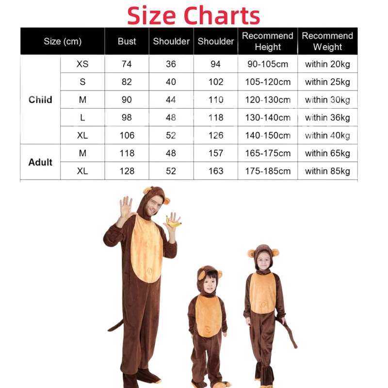 Halloween Monkey Bodysuit Role Play Animal Tights Brown Suit Animal Zoo Adult Children Parent-child Party Performance Clothing