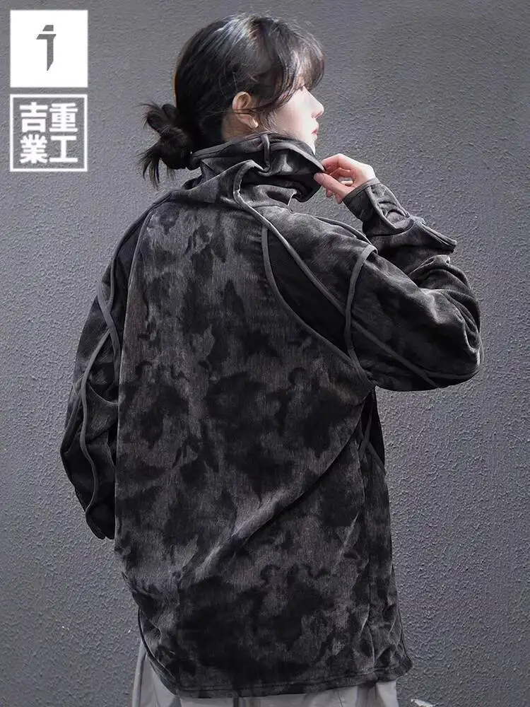 Man Women Sweatshirt 2025 Spring Collection Unisex Loose Tie Dye All Over Printed Finger Hole Turtleneck Basic Sweatshirt