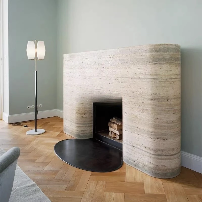 

Natural travertine fireplace Internet celebrity villa light luxury style fireplace Italian natural marble Xiaohongshu