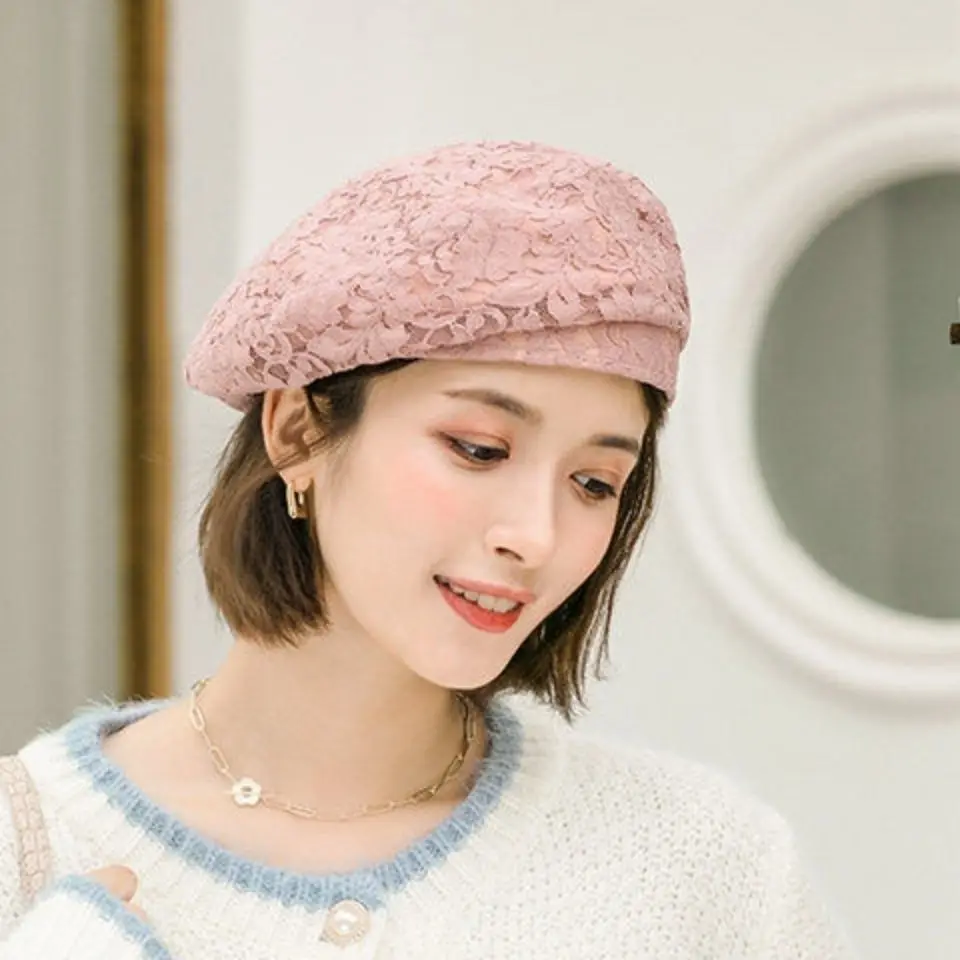 Thin Lace Beret Ladies Summer Street Shoot Fashion Bud Hat Elegant Artistic Spring Autumn Department Painter Hat Decorative Hats