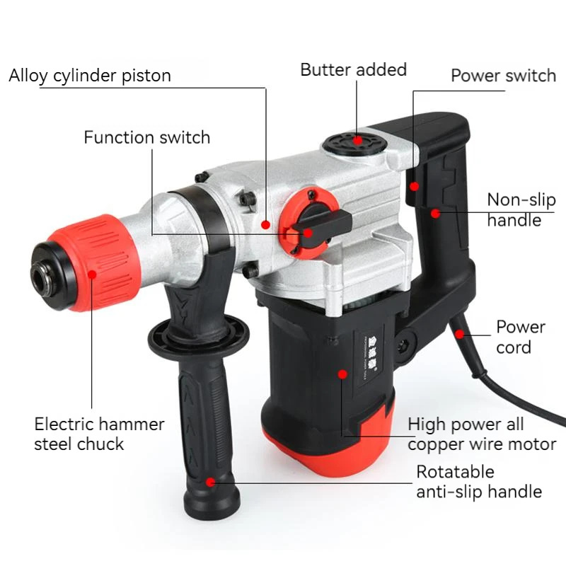 Electric Hammer Electric Drill Multi-Functional Household Industrial Grade High-Power Wall-Removing Impact Drill Drilling Tools