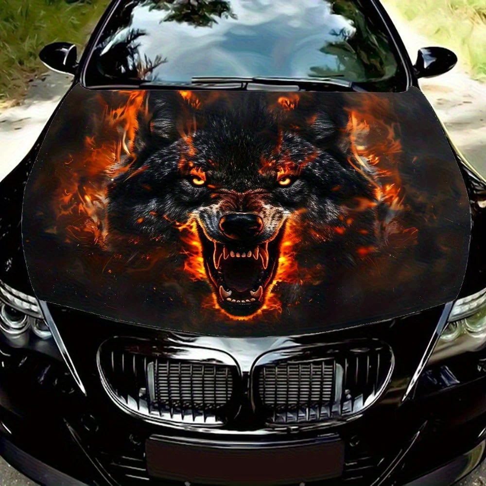 

Fierce Black Wolf Car Hood Decal Sticker - Splash-Resistant PVC Vinyl Wrap, Easy Removal No Residue, Fit For Most Vehicles, Dura