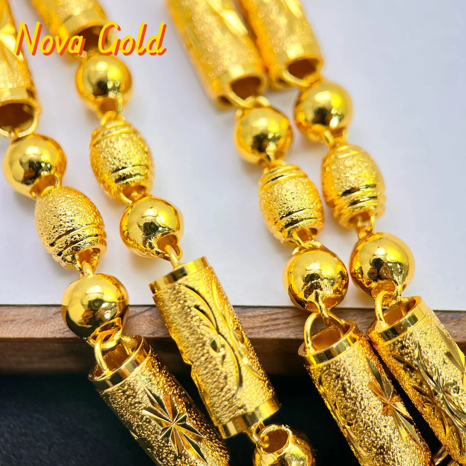 

Популярное ожерелье NovaGlod 9999 пробы, 24K, из настоящих и имитированных цилиндрических бусин в форме оливок, с семейным портретом, цепочка 8N, полые цилиндрические бусины в форме бамбука