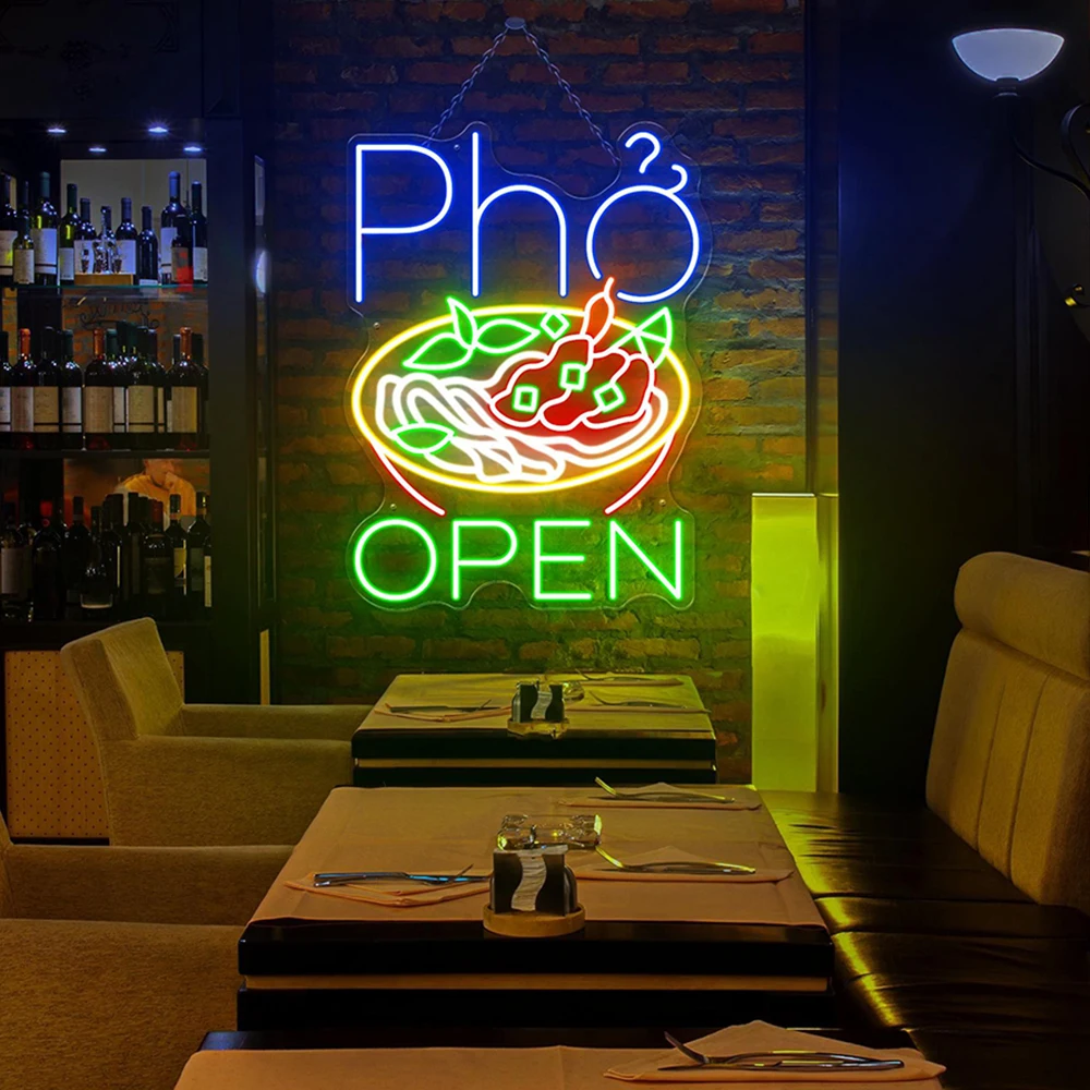 Pho Open Neon Sign Vietnamese Food Neon Sign Restaurant Kitchen Wall Hanging Decor Custom Neon Signs Welcome Led Light