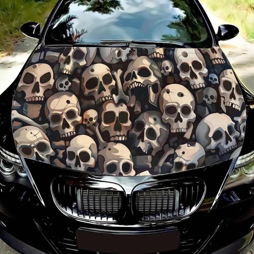 Terrifying Skull Skeleton Head Car Hood Wrap Color Vinyl Sticker Truck Graphic Bonnet DIY Auto Accessories Decoration Decal Gift