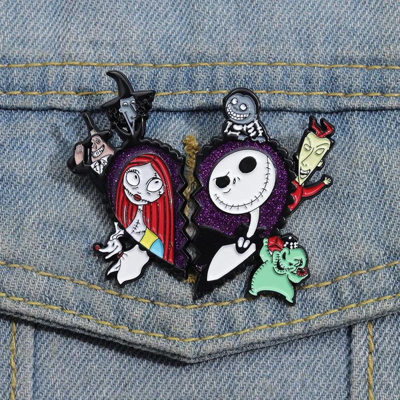 2pcs/set Halloween Enamel Brooch Nightmare Before Christmas Pins Lapel Badges Backpacks Fashion Accessories Gifts