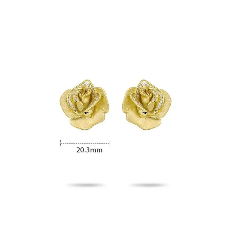 ZOCA 925 Sterling Silver Gold Color Rose Flower Earring Bracelet Necklace Set Jewelry Trio for Women