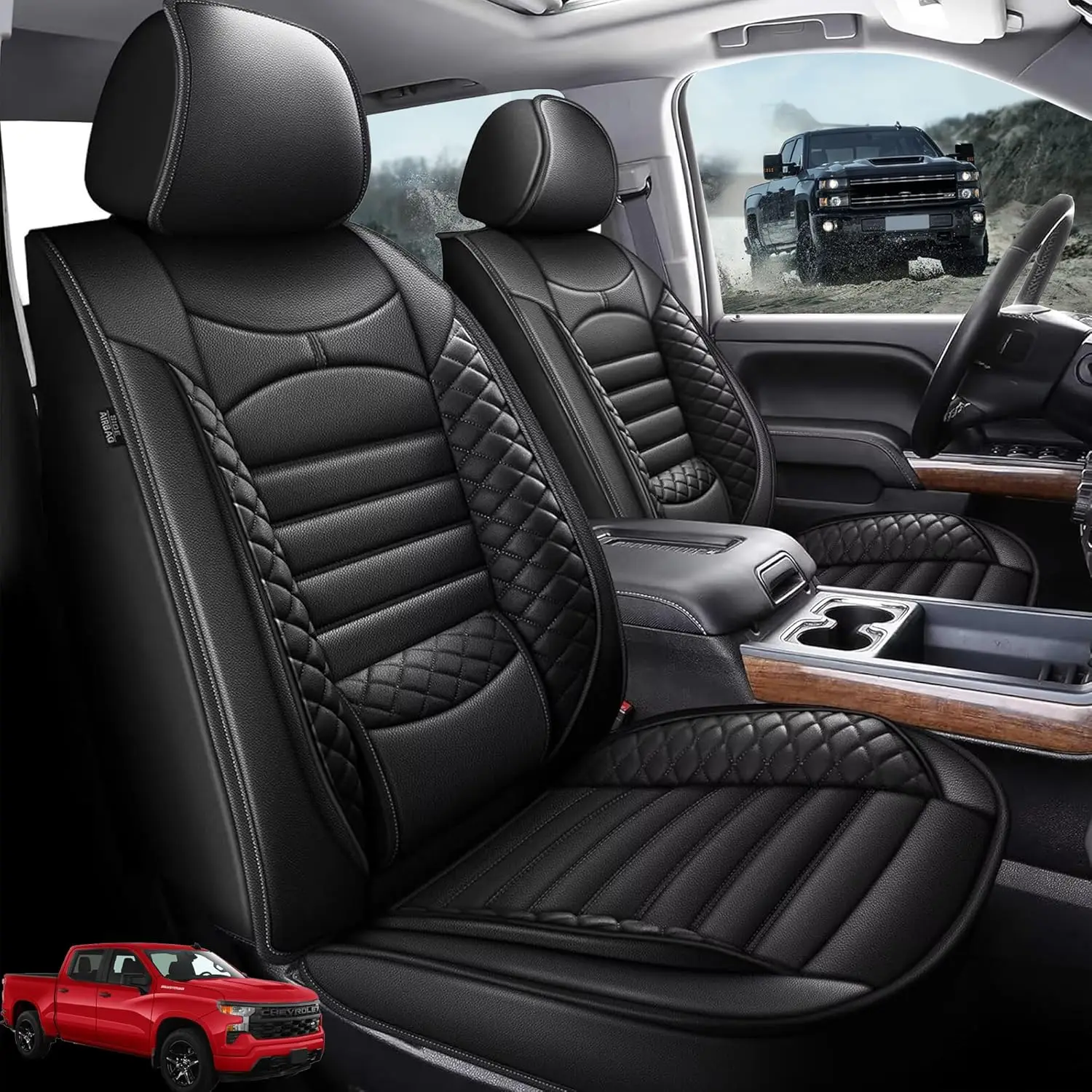 

Универсальные кожаные чехлы для сидений Chevrolet Silverado и GMC Sierra 2007-2026 годов выпуска, водонепроницаемые и простые в установке