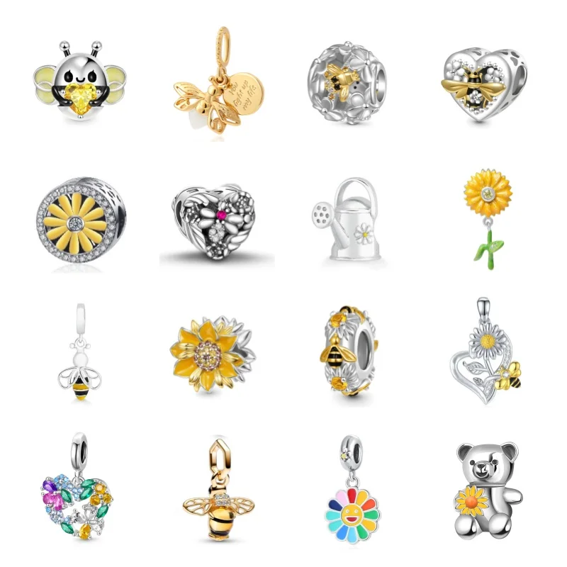 New Hot Honeycomb&Snail&Bee Charms sunflower Bead Fit Original Pandora Bracelet DIY Jewelry 925 Silver plated Gift Daisy Pendant