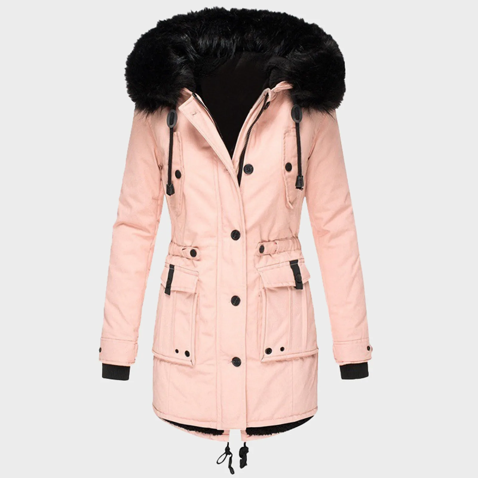 Women'S Winter Jacket Warm Coat Jacket Outwear Faux Lined Trench Winter Hooded Pocket Thick Warm Womens Lightweight Coat